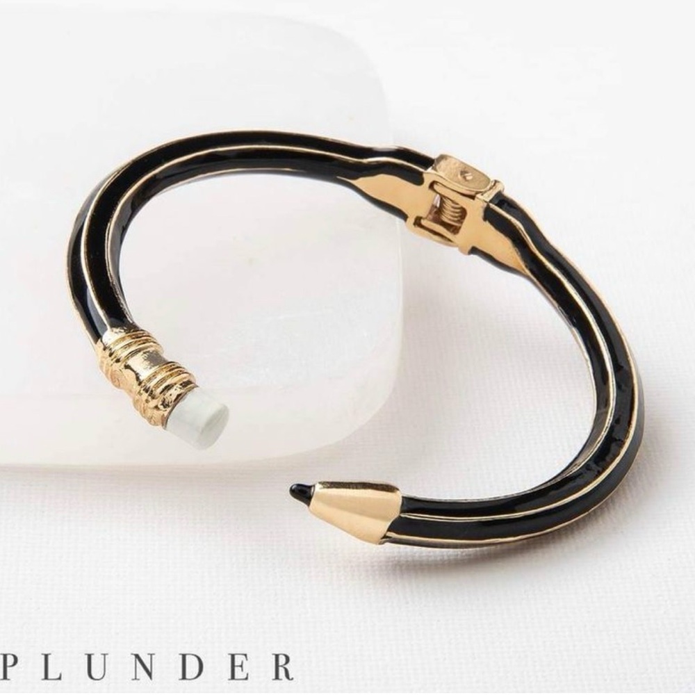 Plunder Pencil Shaped Elegant Black and Gold Open Cuff Bracelet. - Picture 6 of 6